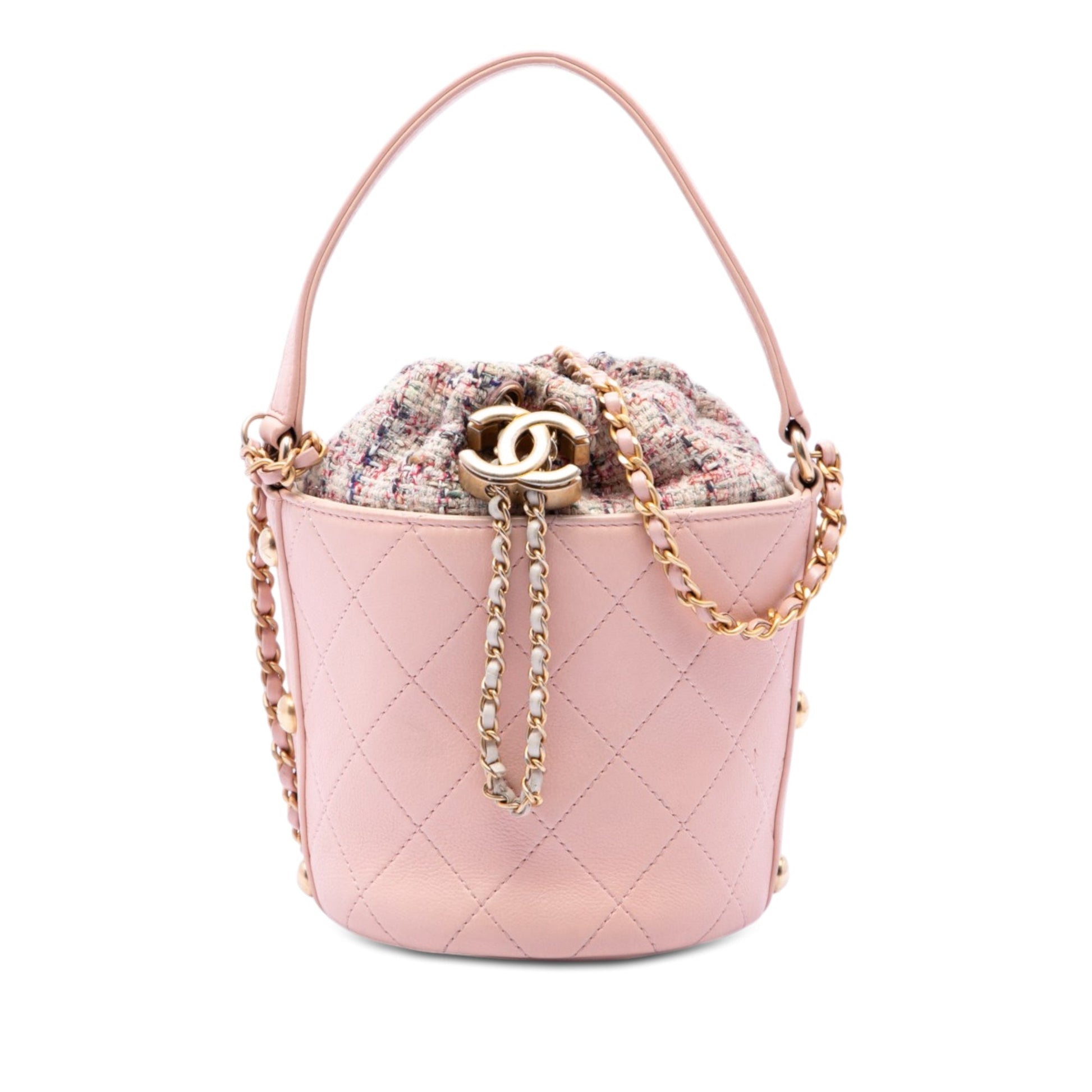 Chanel Small CC Calfskin and Tweed Drawstring Bucket Bag