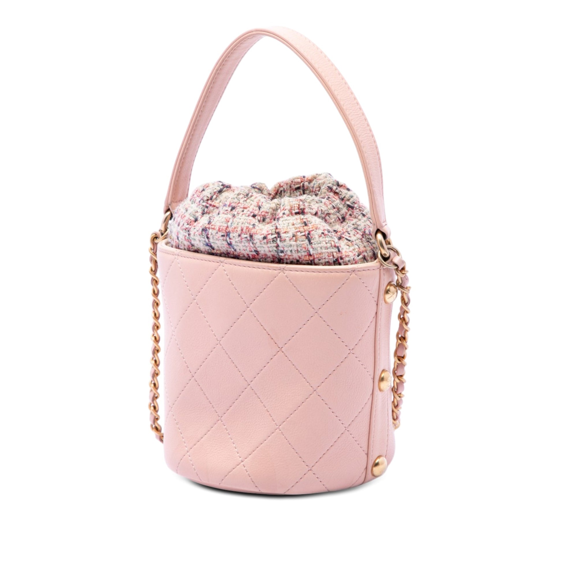 Chanel Small CC Calfskin and Tweed Drawstring Bucket Bag
