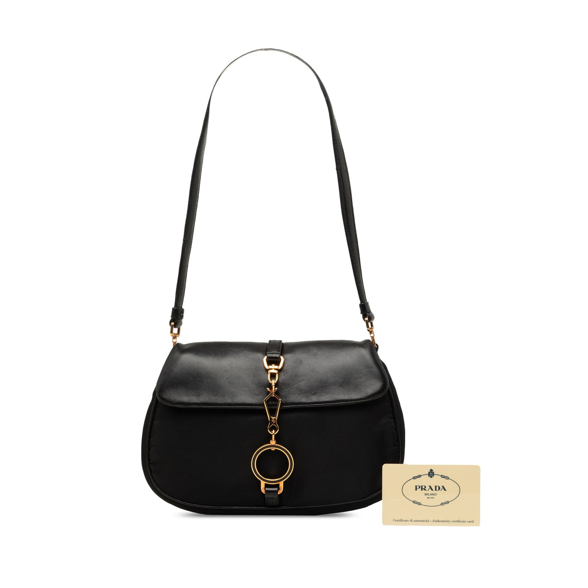 Prada Soft Calf and Tessuto Shoulder Bag — Black
