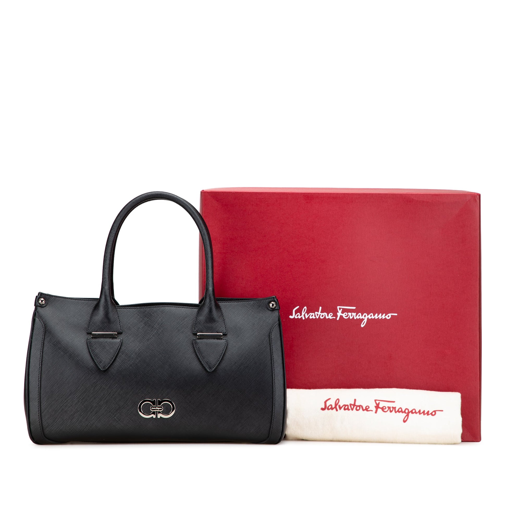 Ferragamo Leather Double Gancini Tote