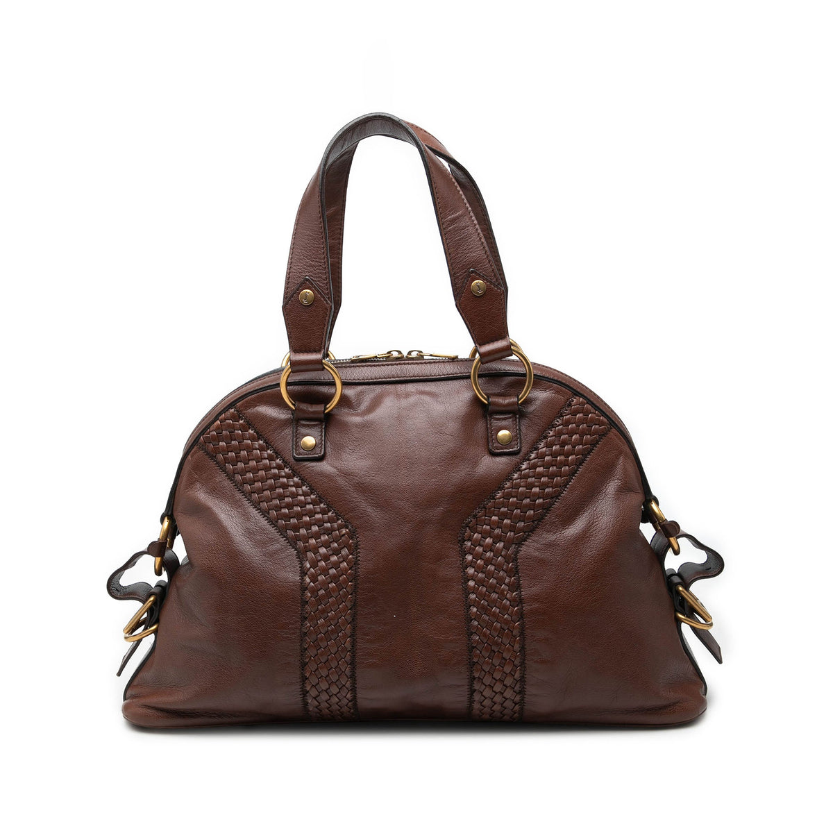 Saint Laurent Large Woven Trimmed Leather Muse Handbag