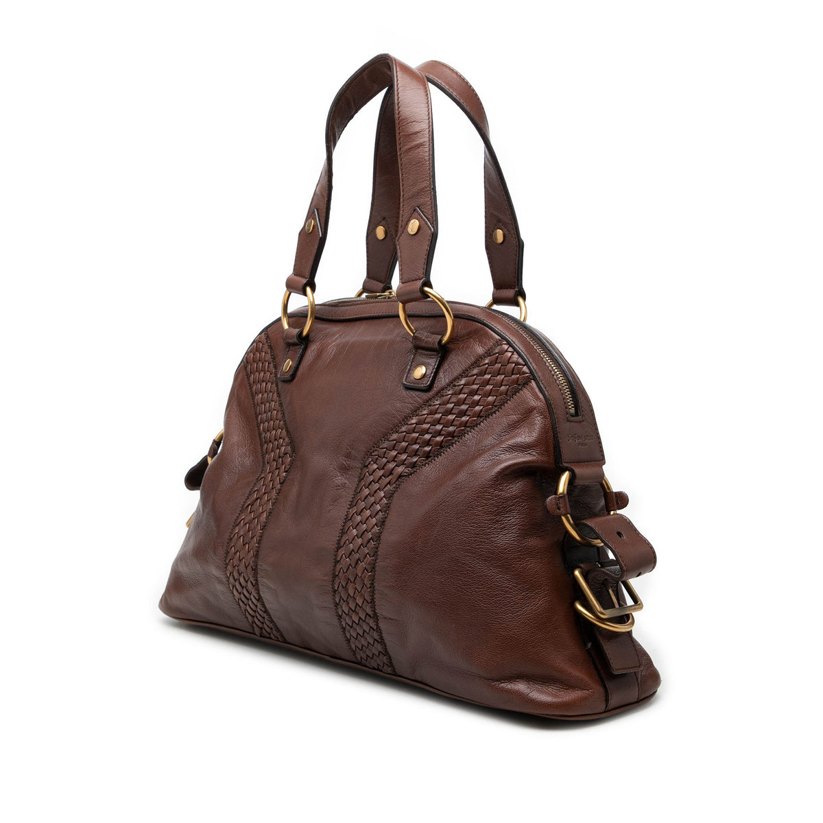 Saint Laurent Large Woven Trimmed Leather Muse Handbag