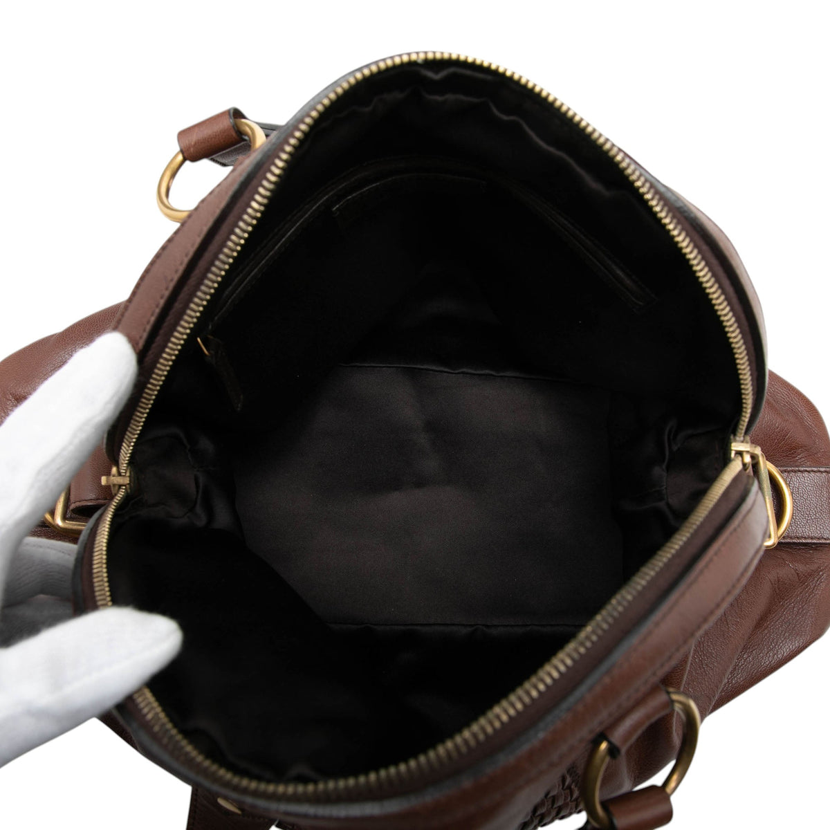 Saint Laurent Large Woven Trimmed Leather Muse Handbag