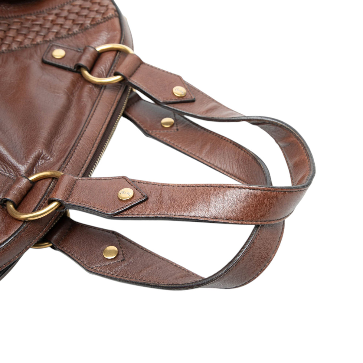 Saint Laurent Large Woven Trimmed Leather Muse Handbag