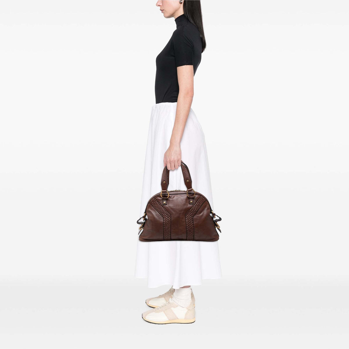 Saint Laurent Large Woven Trimmed Leather Muse Handbag
