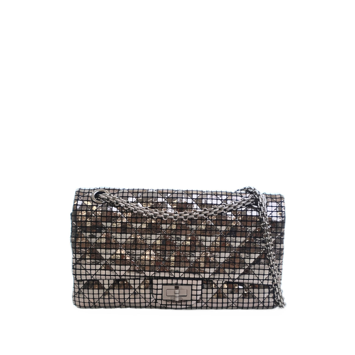 Chanel Quilted Mirror Calfskin Reissue 2.55 Double Flap 225 — Silver
