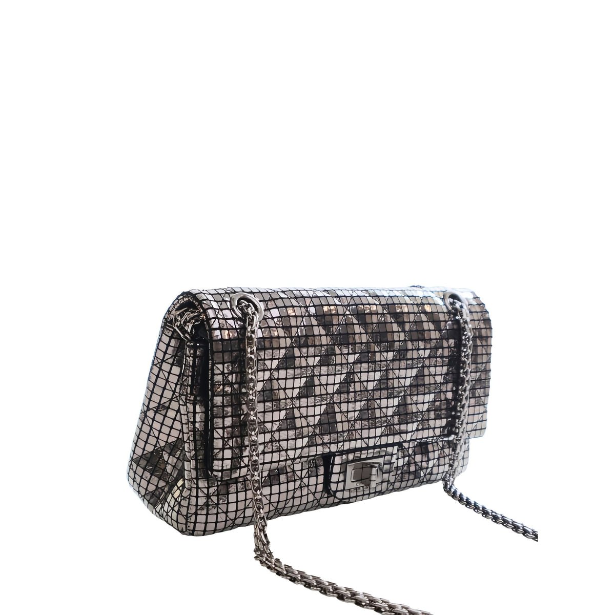 Chanel Quilted Mirror Calfskin Reissue 2.55 Double Flap 225 — Silver