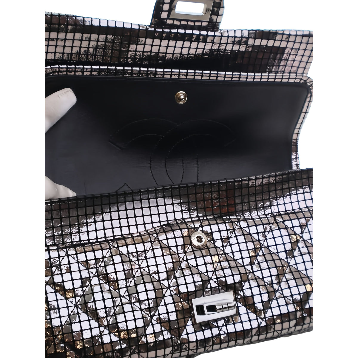 Chanel Quilted Mirror Calfskin Reissue 2.55 Double Flap 225 — Silver