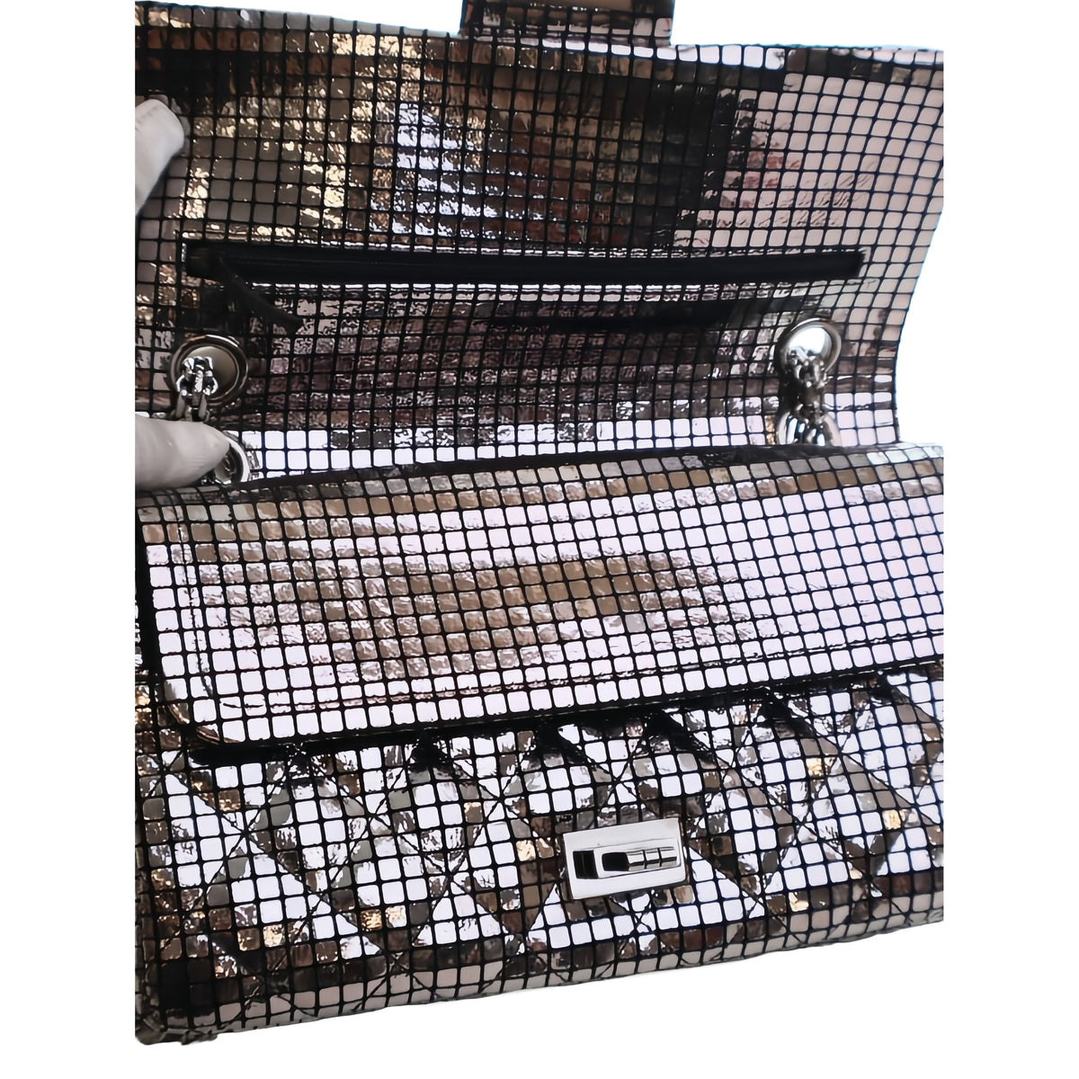 Chanel Quilted Mirror Calfskin Reissue 2.55 Double Flap 225 — Silver