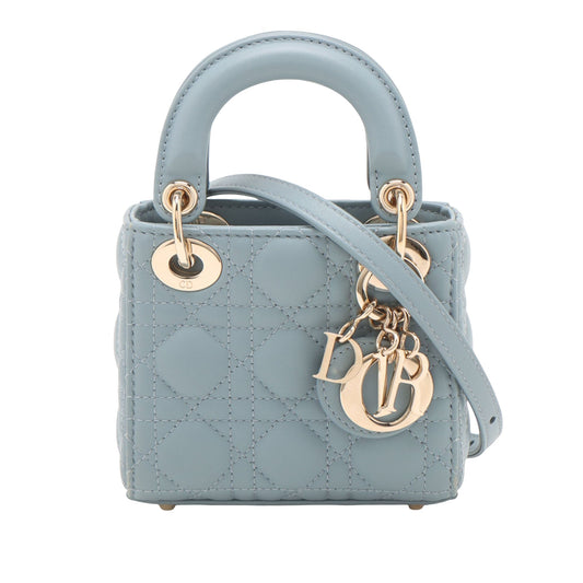 Dior Mini Lambskin Cannage Lady Dior — Blue