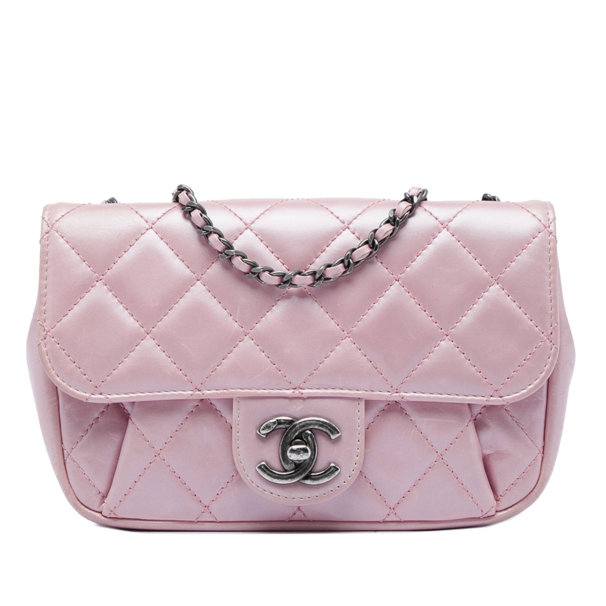 Chanel Mini Quilted Metallic Calfskin Coco Pleats Chain Flap