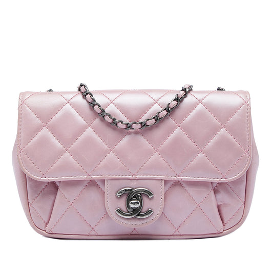 Chanel Mini Quilted Metallic Calfskin Coco Pleats Chain Flap