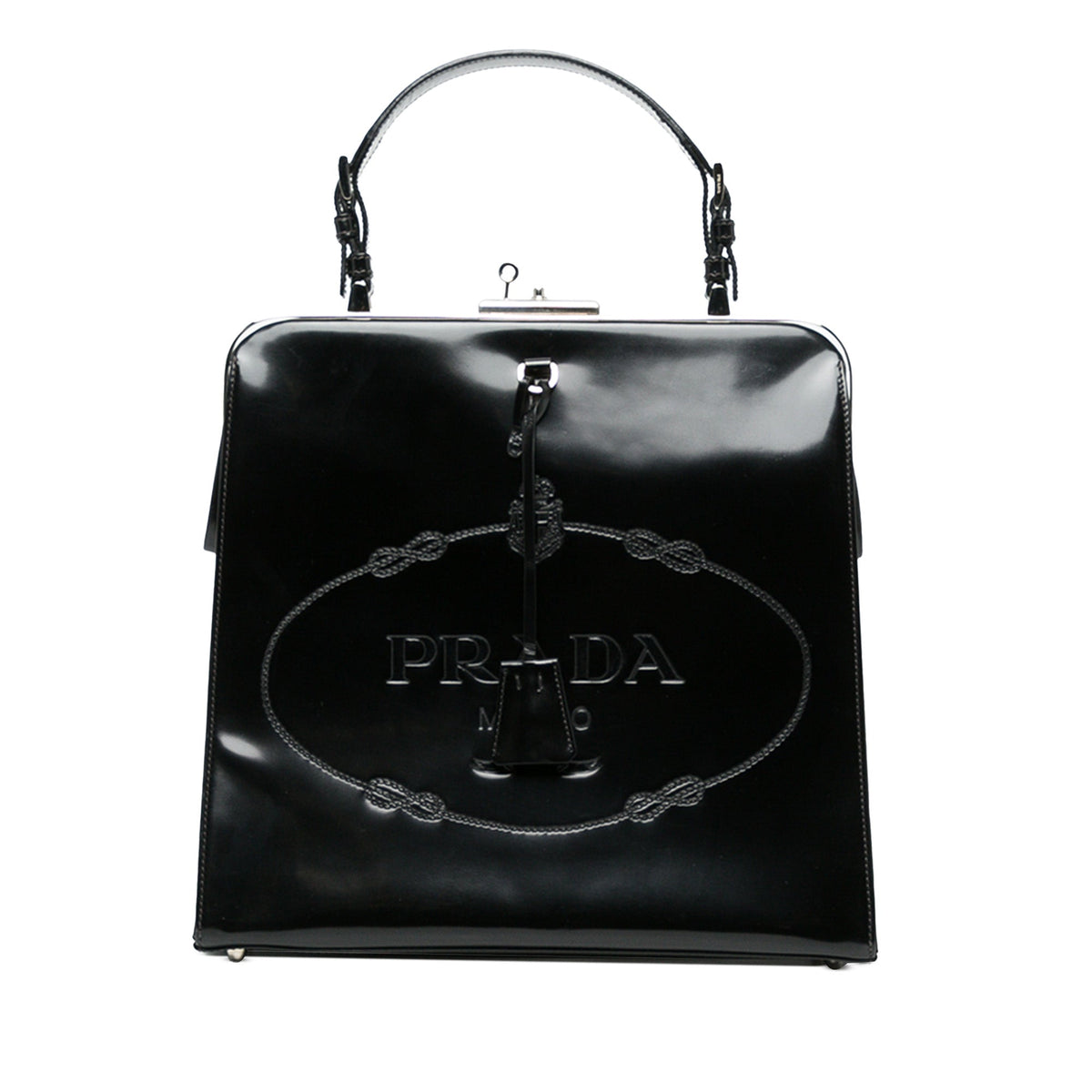 Prada Spazzolato Logo Frame Handbag — Black