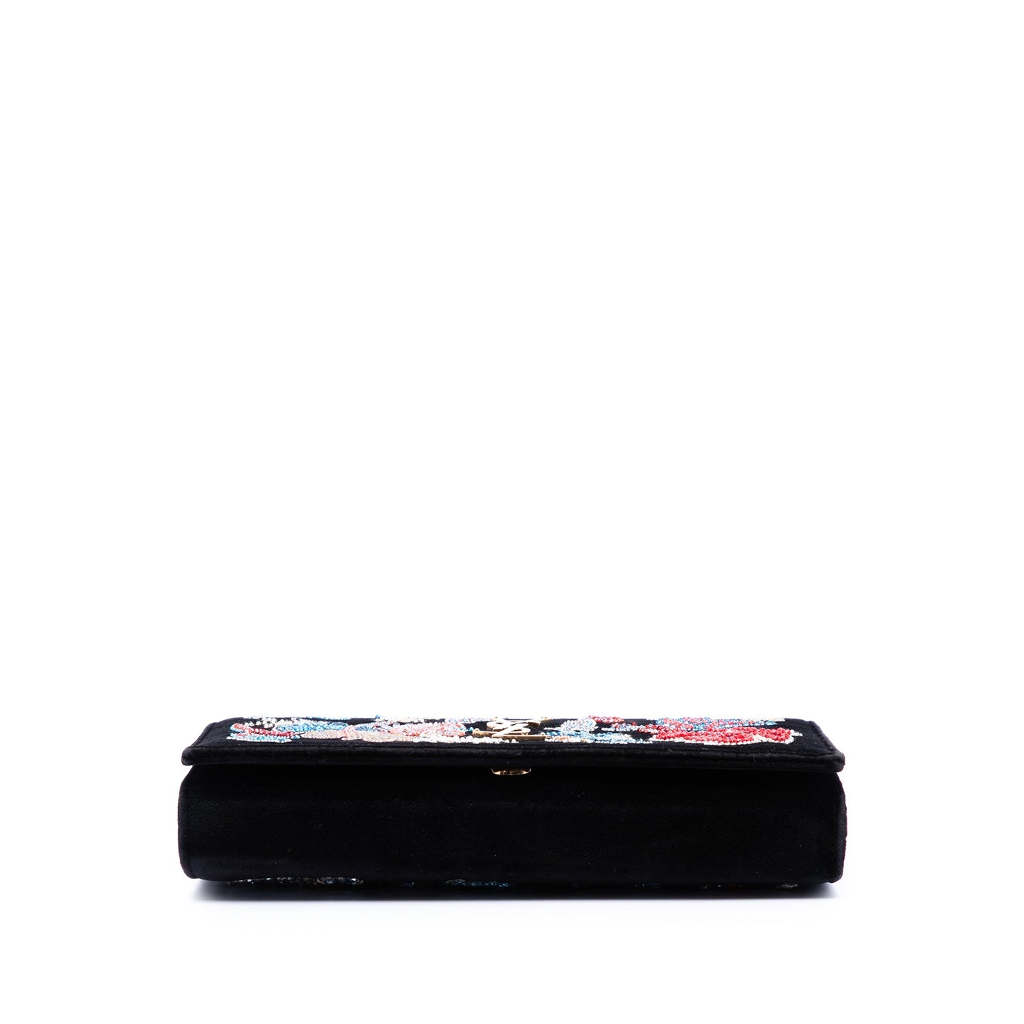 Saint Laurent Medium Floral Beaded Velvet Monogram Kate Crossbody
