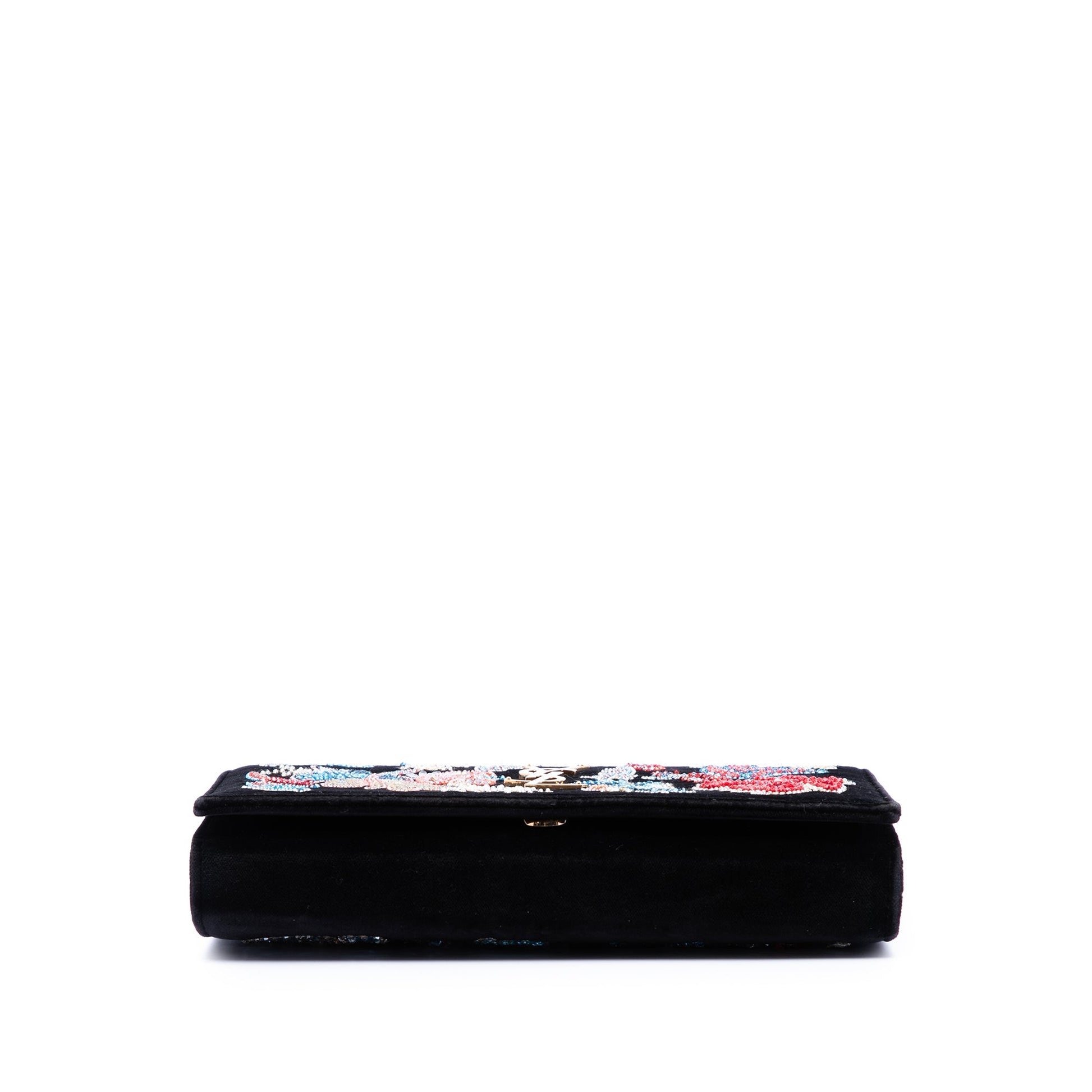Saint Laurent Medium Floral Beaded Velvet Monogram Kate Crossbody
