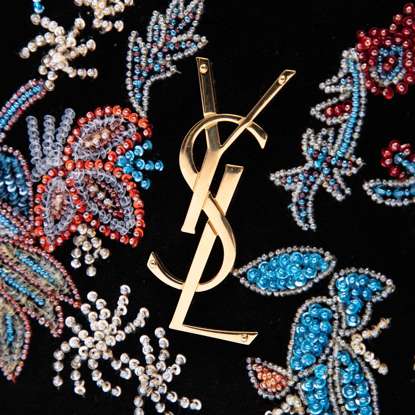 Saint Laurent Medium Floral Beaded Velvet Monogram Kate Crossbody
