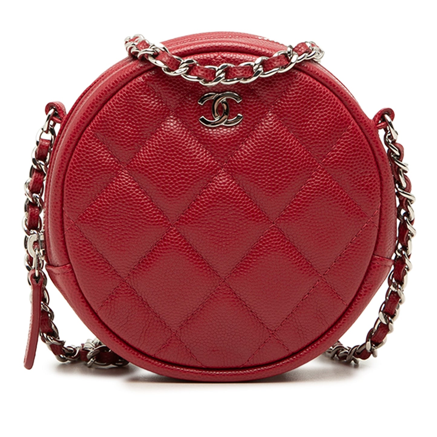 Chanel Quilted Caviar Round Clutch With Chain