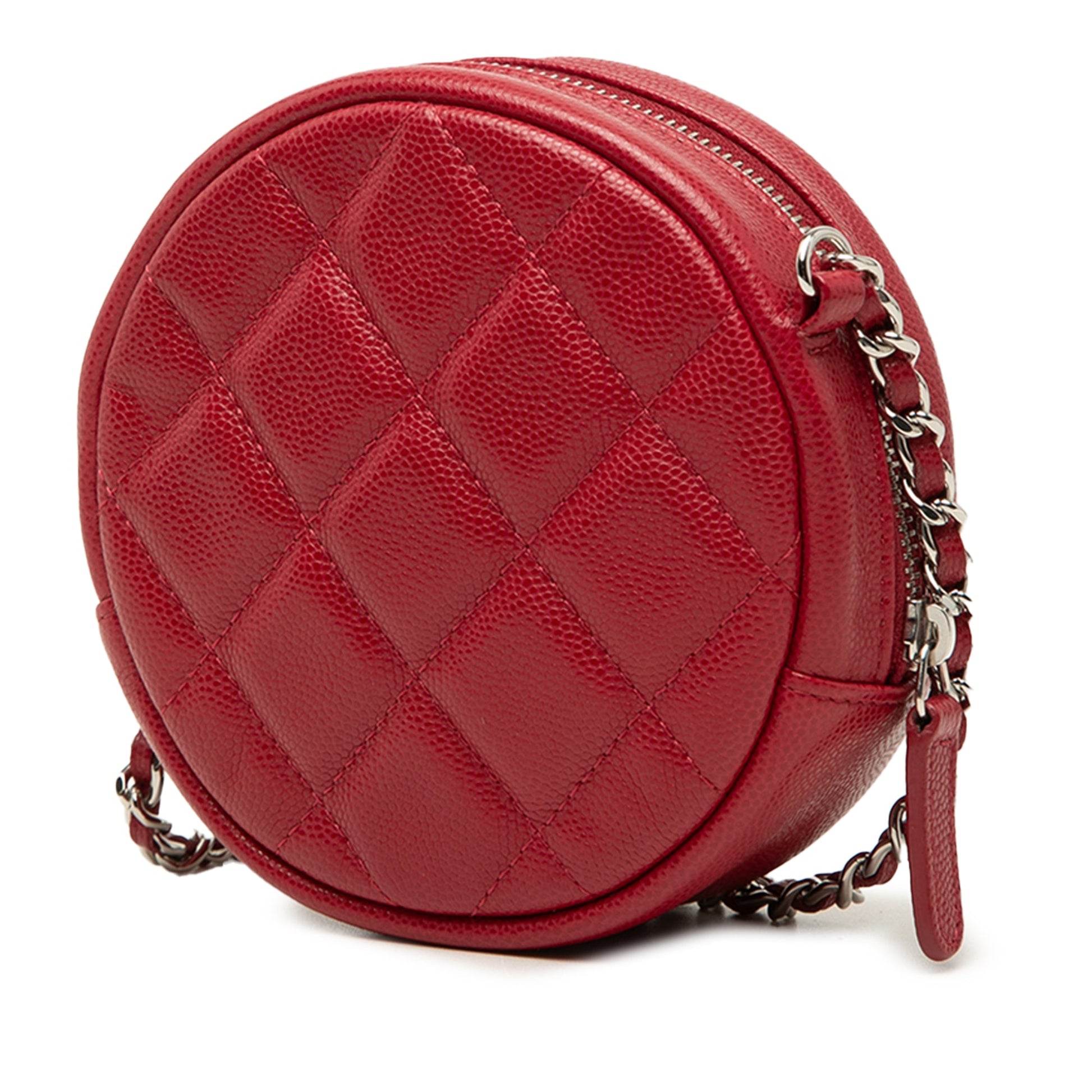 Chanel Quilted Caviar Round Clutch With Chain