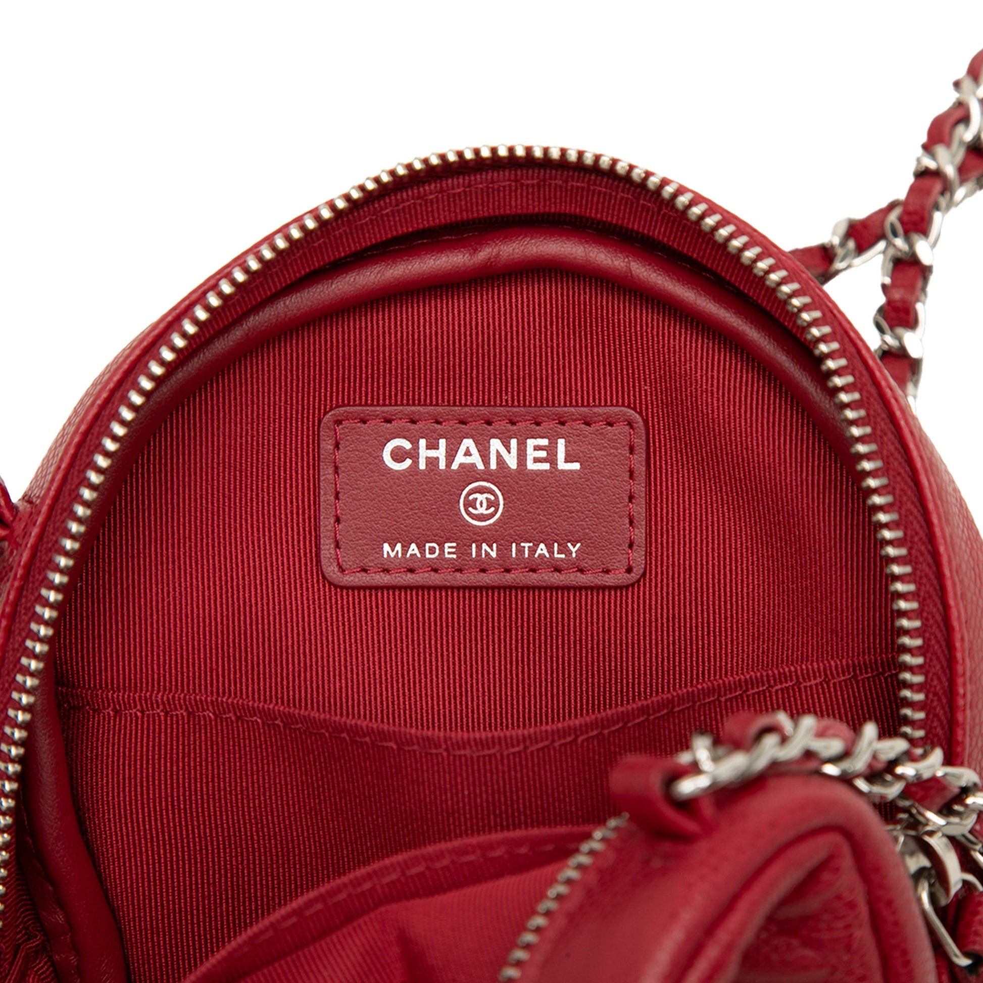 Chanel Quilted Caviar Round Clutch With Chain