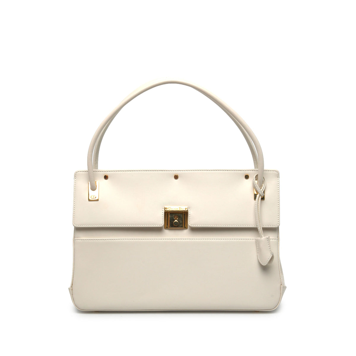 Dior Smooth Calfskin Parisienne Top Handle Bag — White