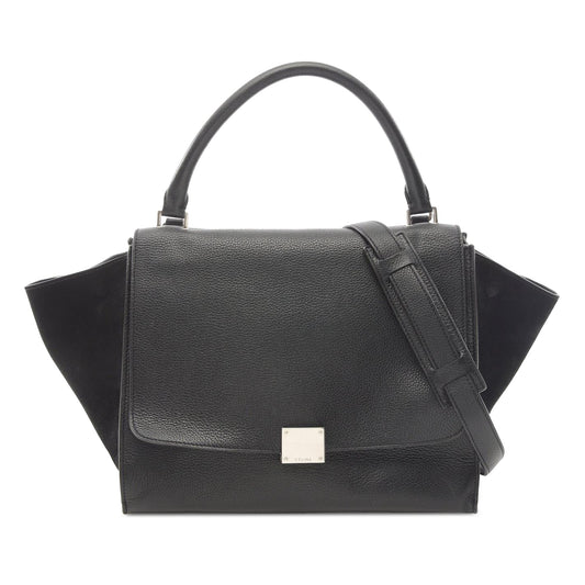 Celine Medium Drummed Calfskin and Suede Trapeze Satchel
