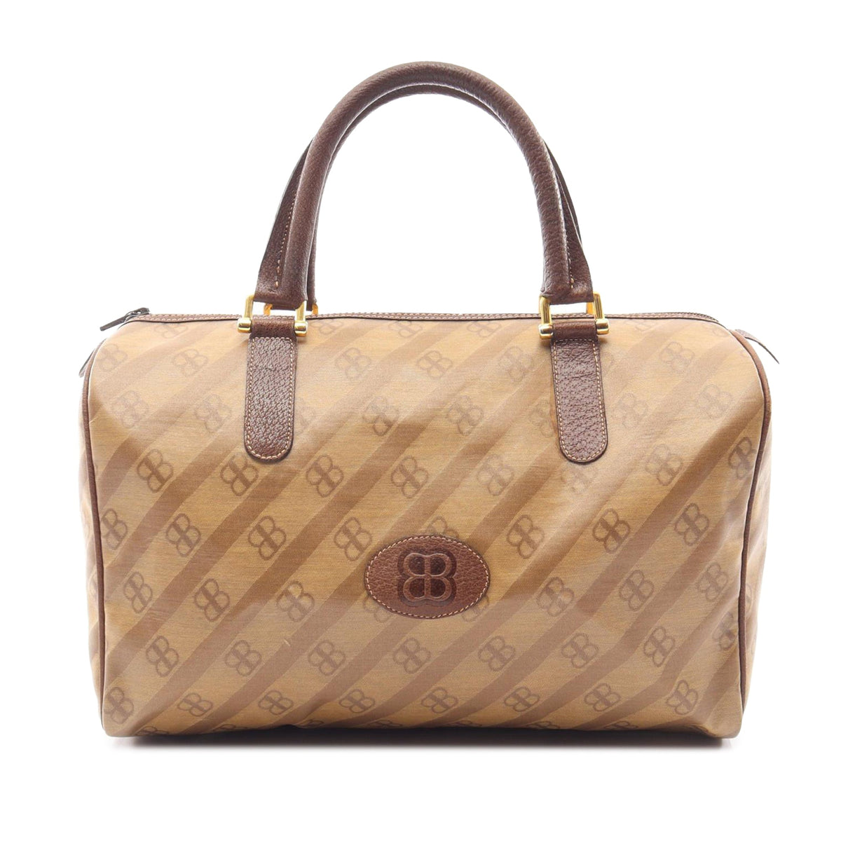 Balenciaga BB Monogram Coated Canvas Boston Bag — Beige