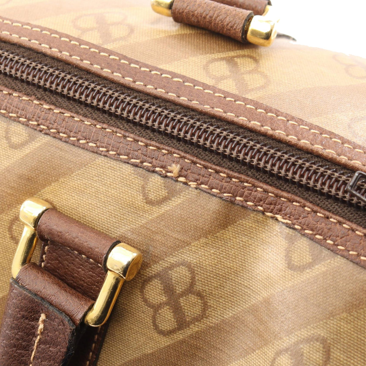 Balenciaga BB Monogram Coated Canvas Boston Bag — Beige