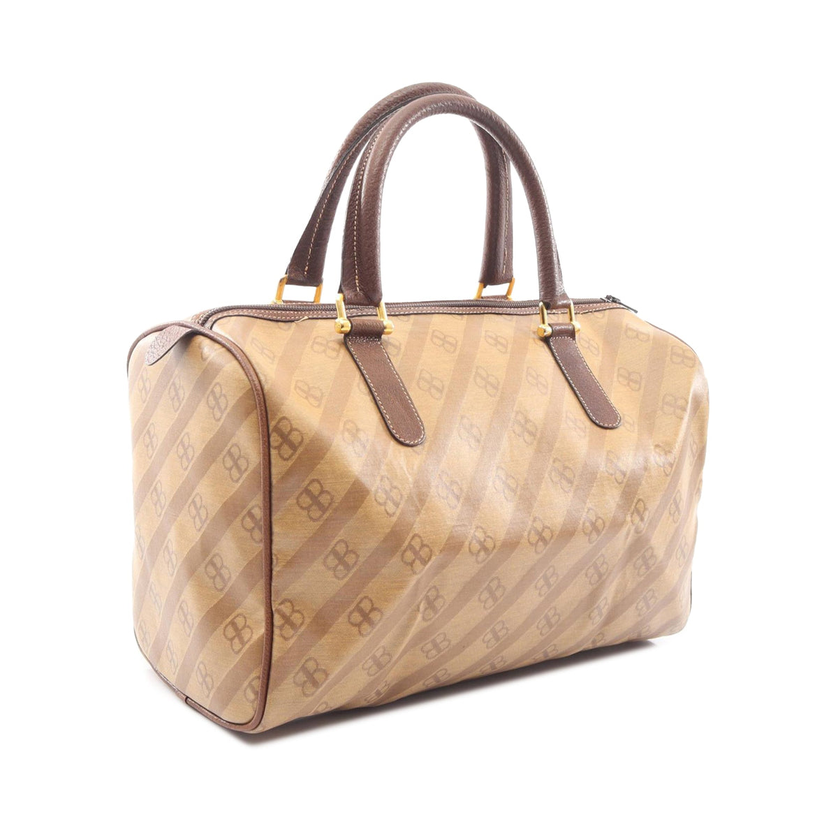 Balenciaga BB Monogram Coated Canvas Boston Bag — Beige