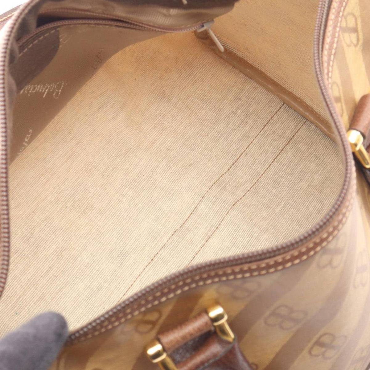 Balenciaga BB Monogram Coated Canvas Boston Bag — Beige
