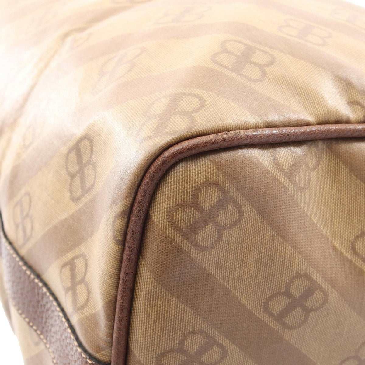 Balenciaga BB Monogram Coated Canvas Boston Bag — Beige