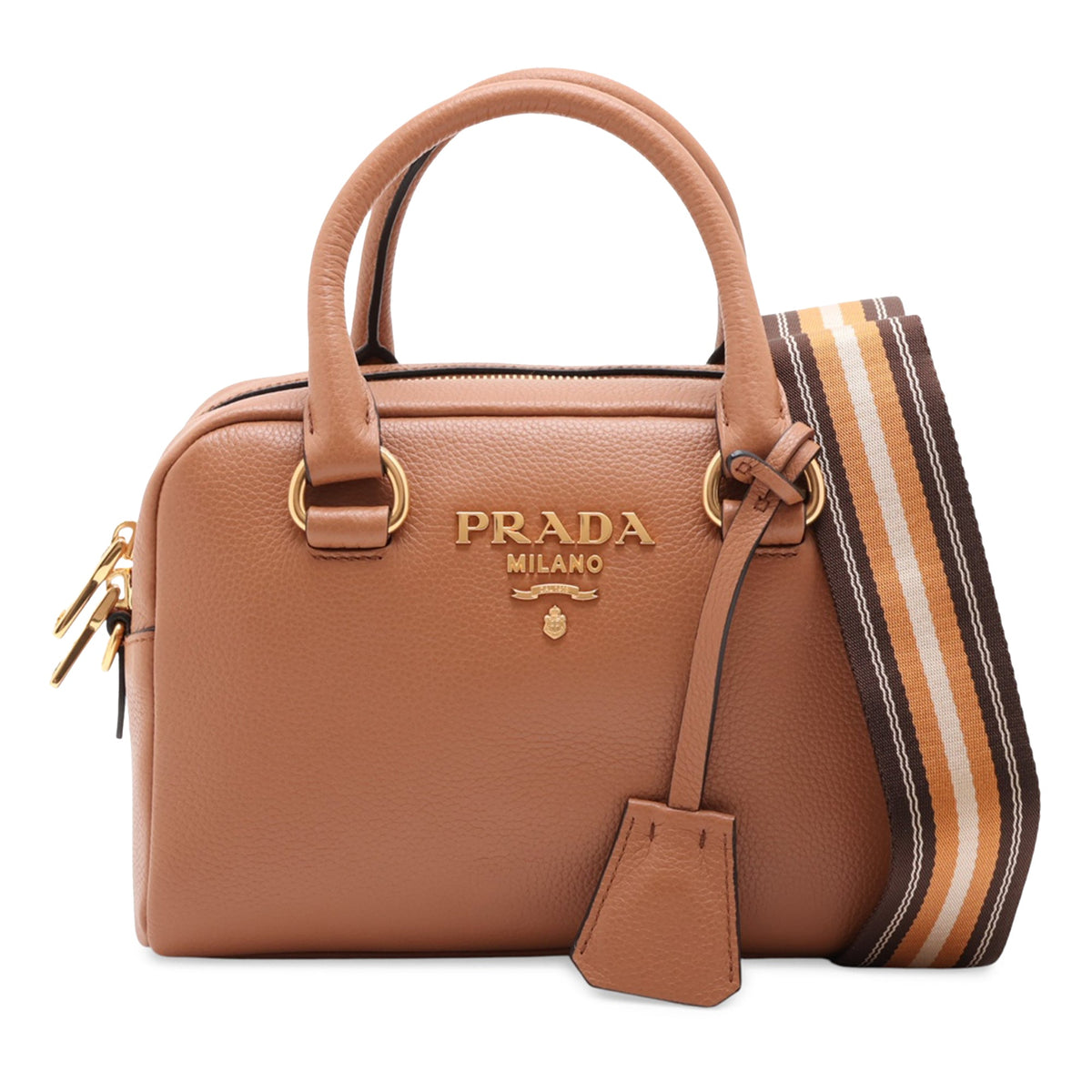 Prada Mini Vitello Phenix Bauletto Satchel — Brown