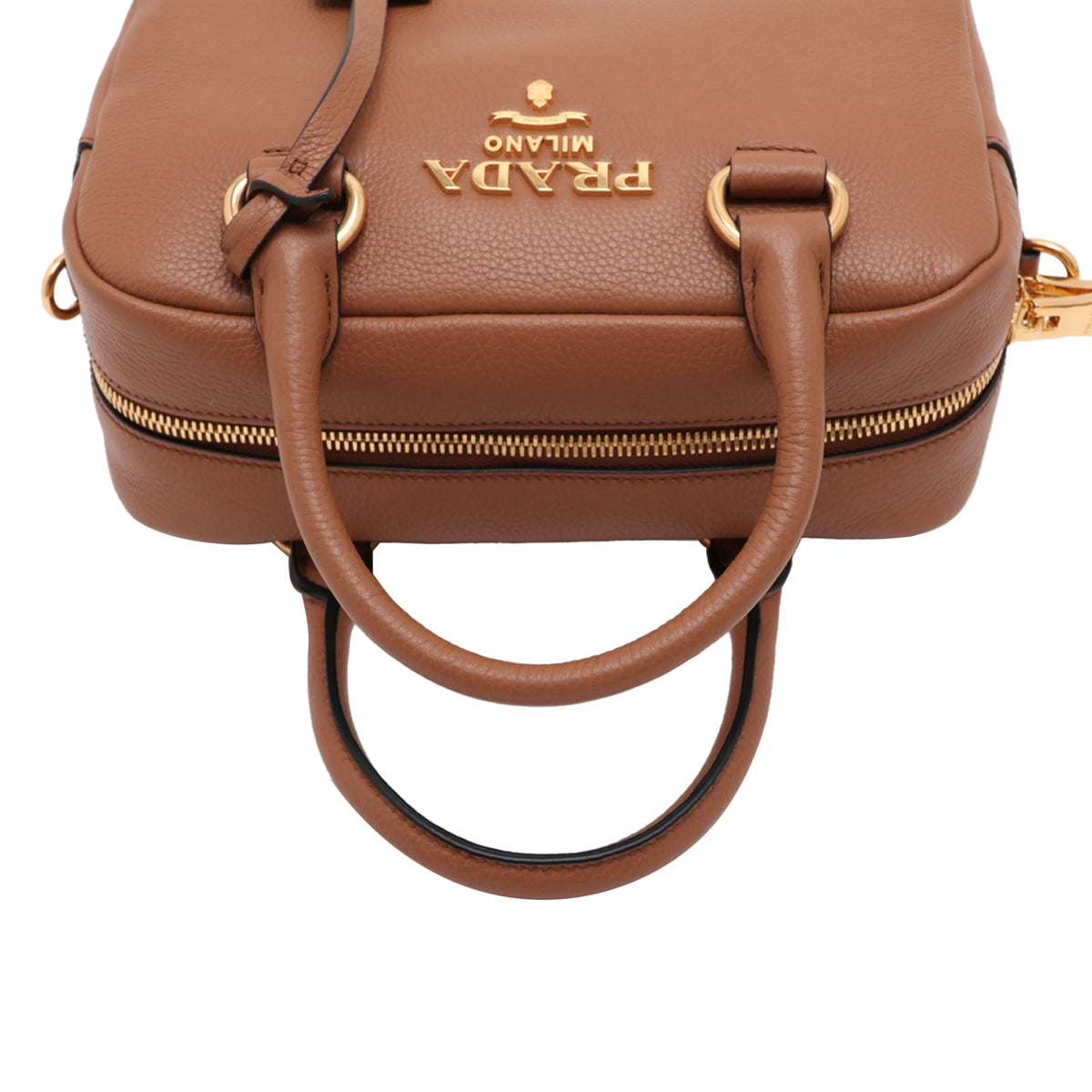 Prada Mini Vitello Phenix Bauletto Satchel — Brown