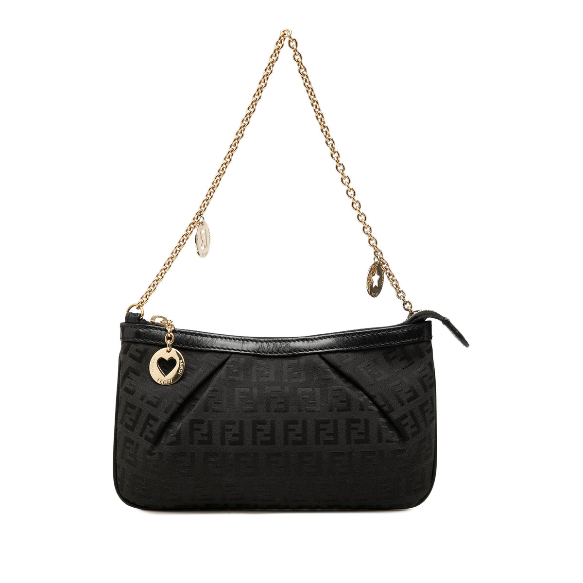 Fendi Zucchino Canvas Chain Pochette — Black