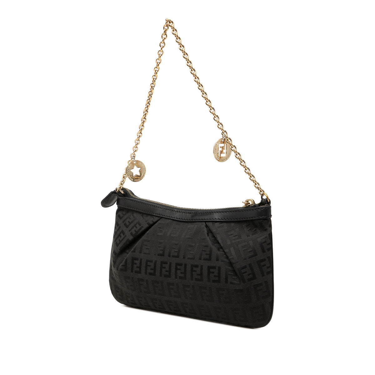 Fendi Zucchino Canvas Chain Pochette — Black