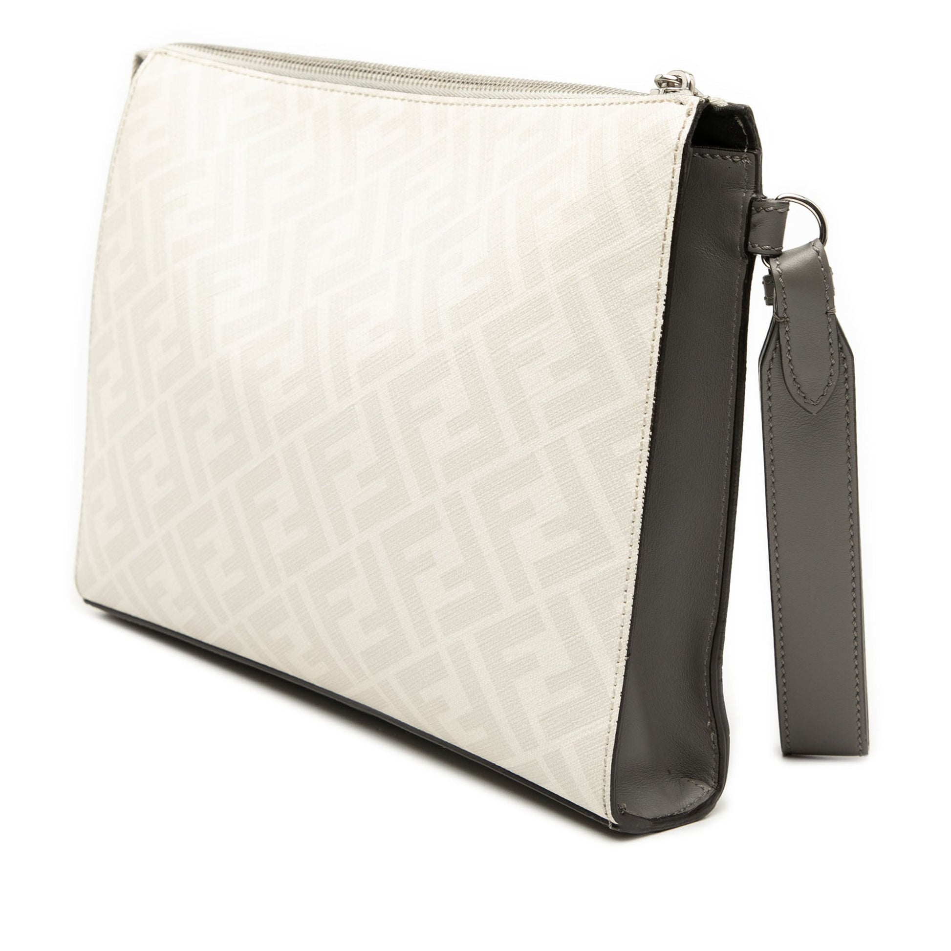 Fendi Zucca Coated Canvas FF 1974 Diagonal Vitello Liberty Front Zip Clutch