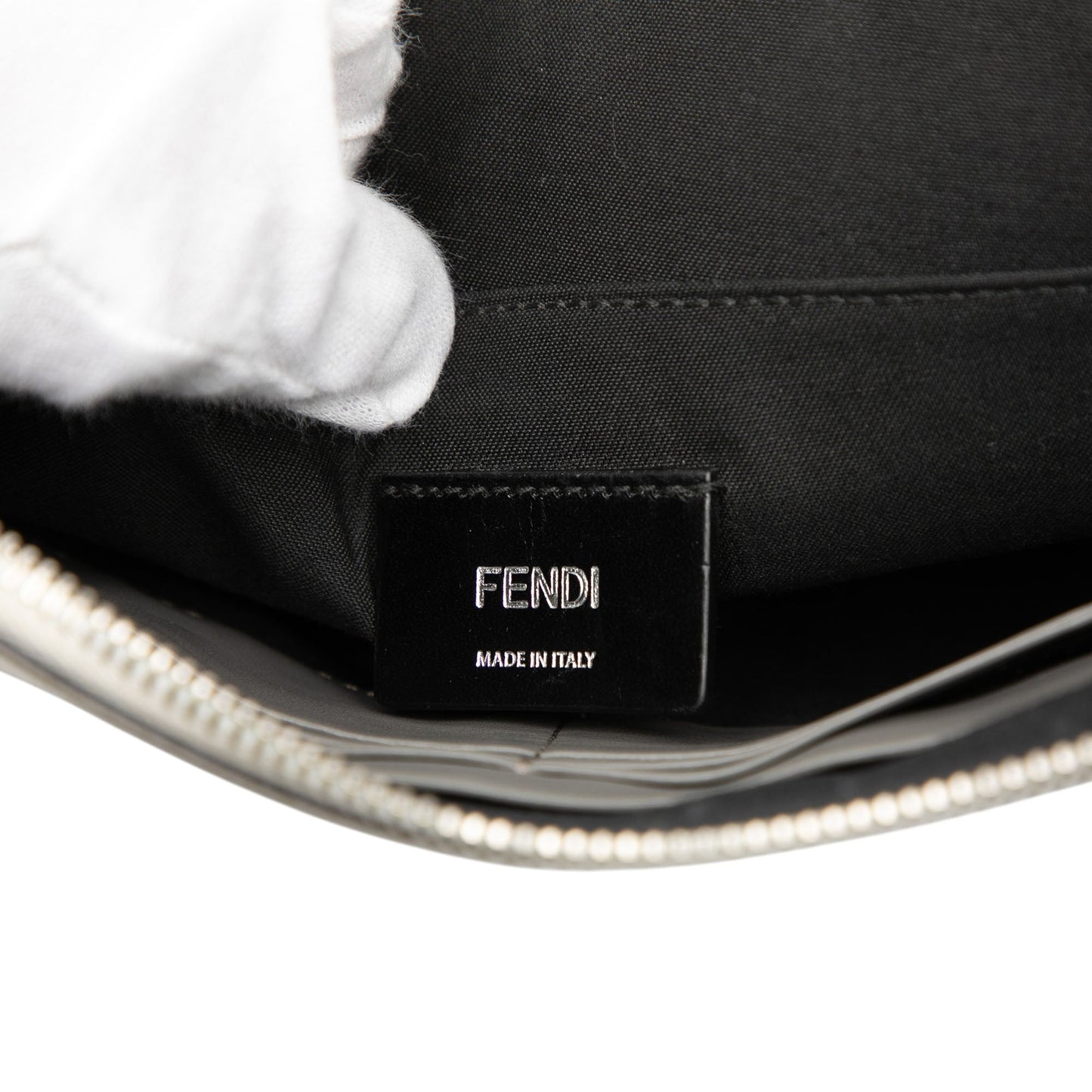 Fendi Zucca Coated Canvas FF 1974 Diagonal Vitello Liberty Front Zip Clutch