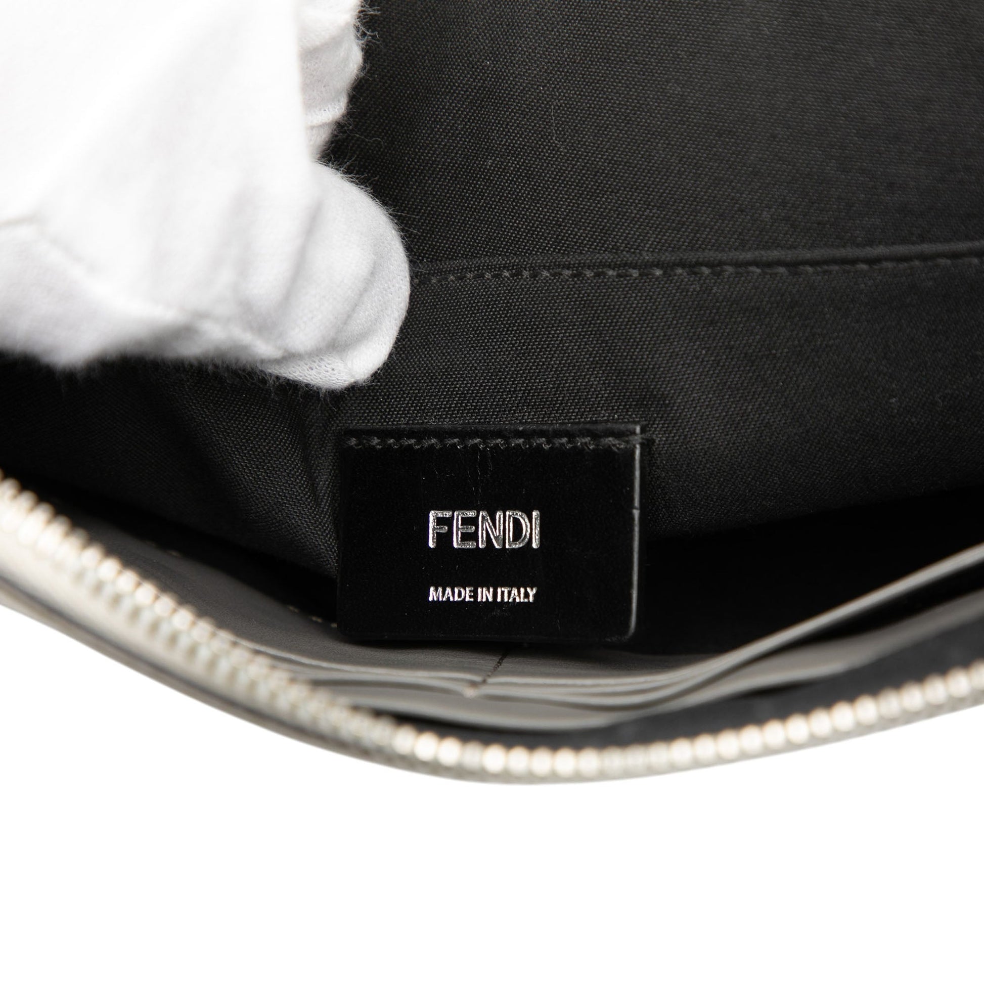 Fendi Zucca Coated Canvas FF 1974 Diagonal Vitello Liberty Front Zip Clutch