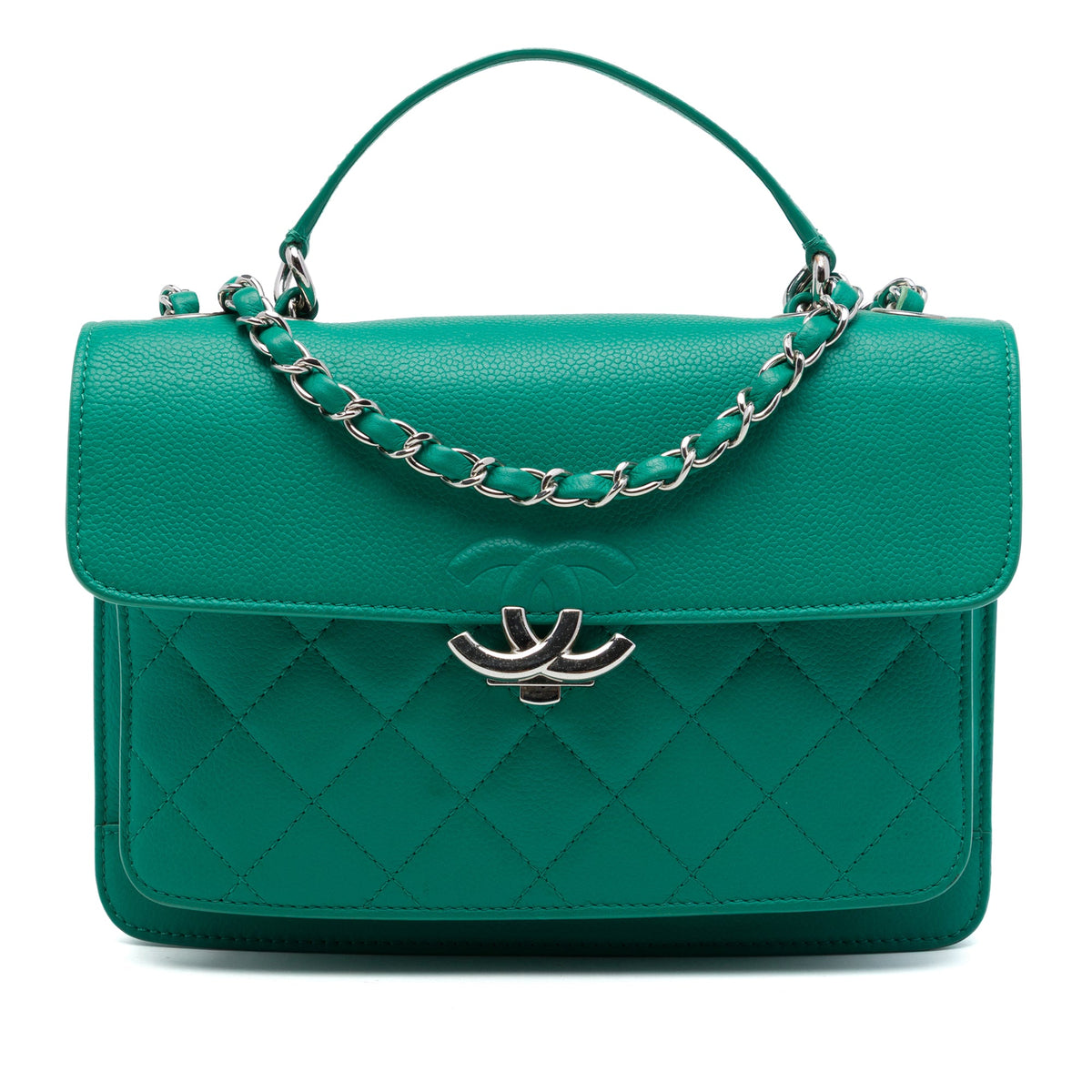 Chanel Small Quilted Caviar CC Box Flap — Green