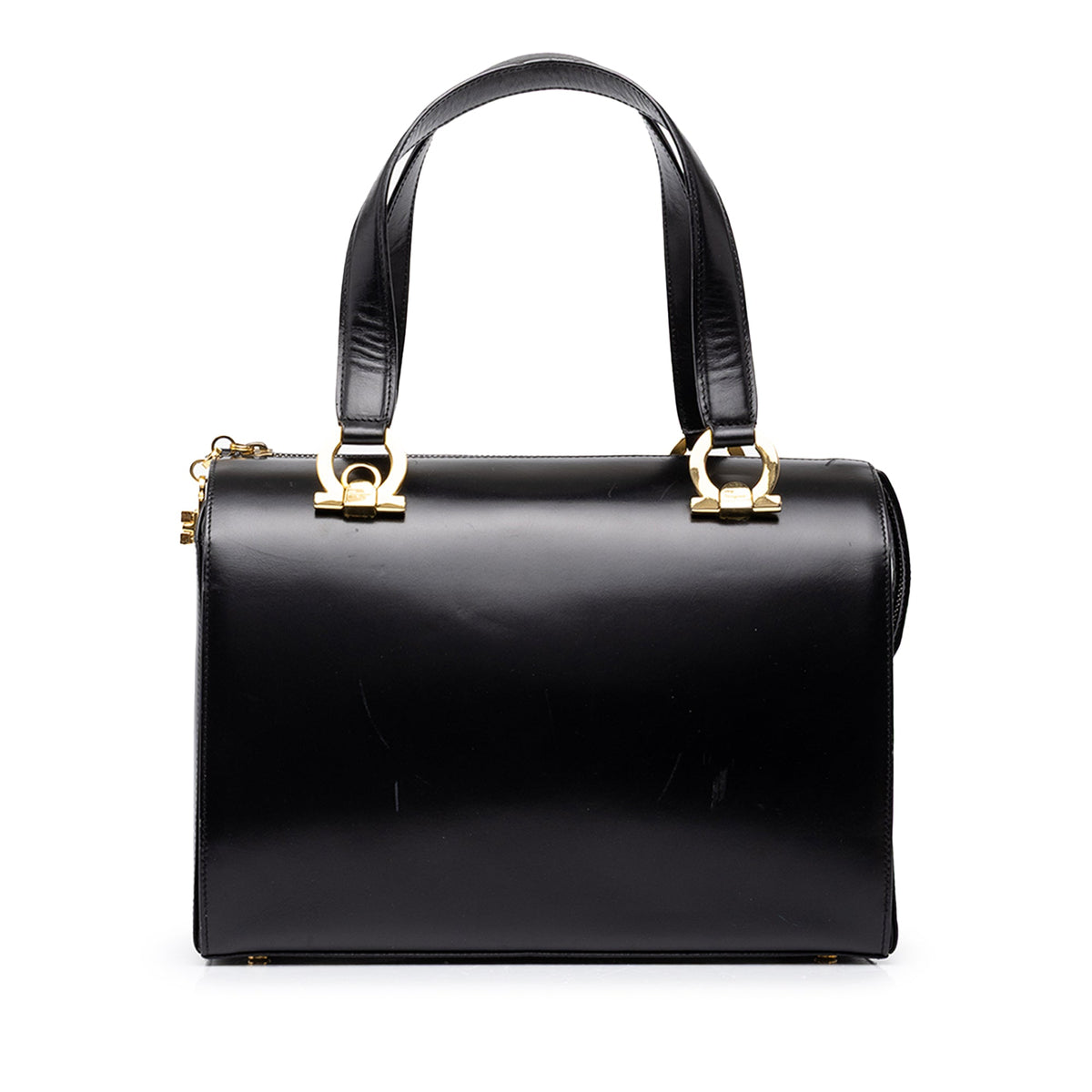 Ferragamo Smooth Calfskin Gancini Boston Bag — Black