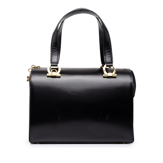 Ferragamo Smooth Calfskin Gancini Boston Bag — Black