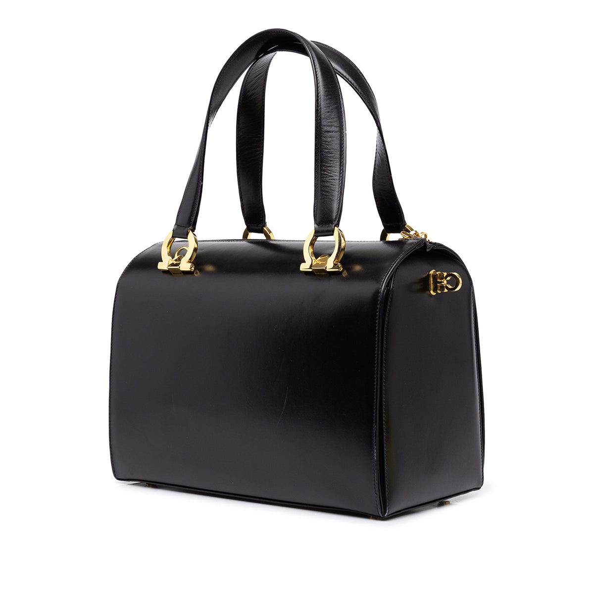 Ferragamo Smooth Calfskin Gancini Boston Bag — Black