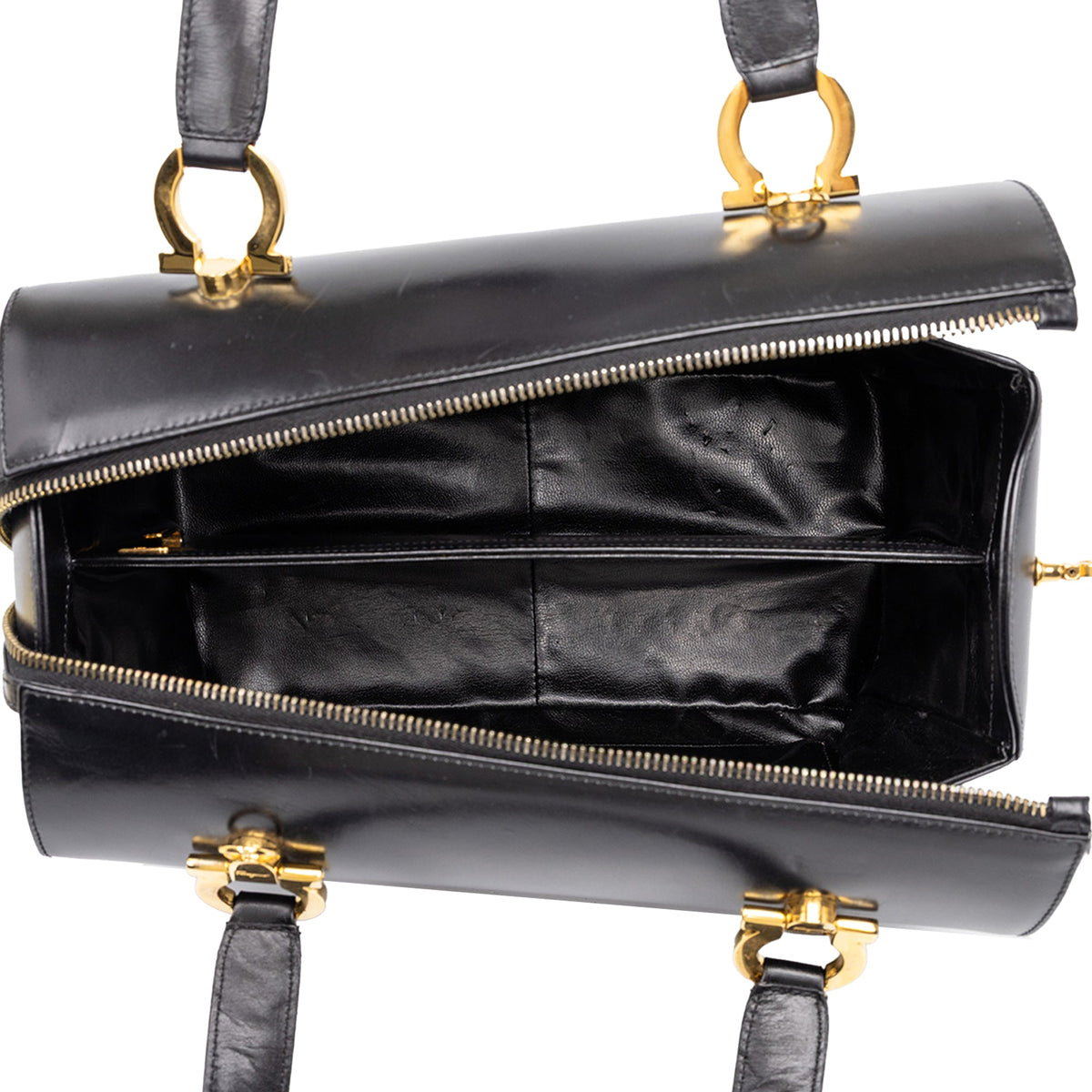 Ferragamo Smooth Calfskin Gancini Boston Bag — Black