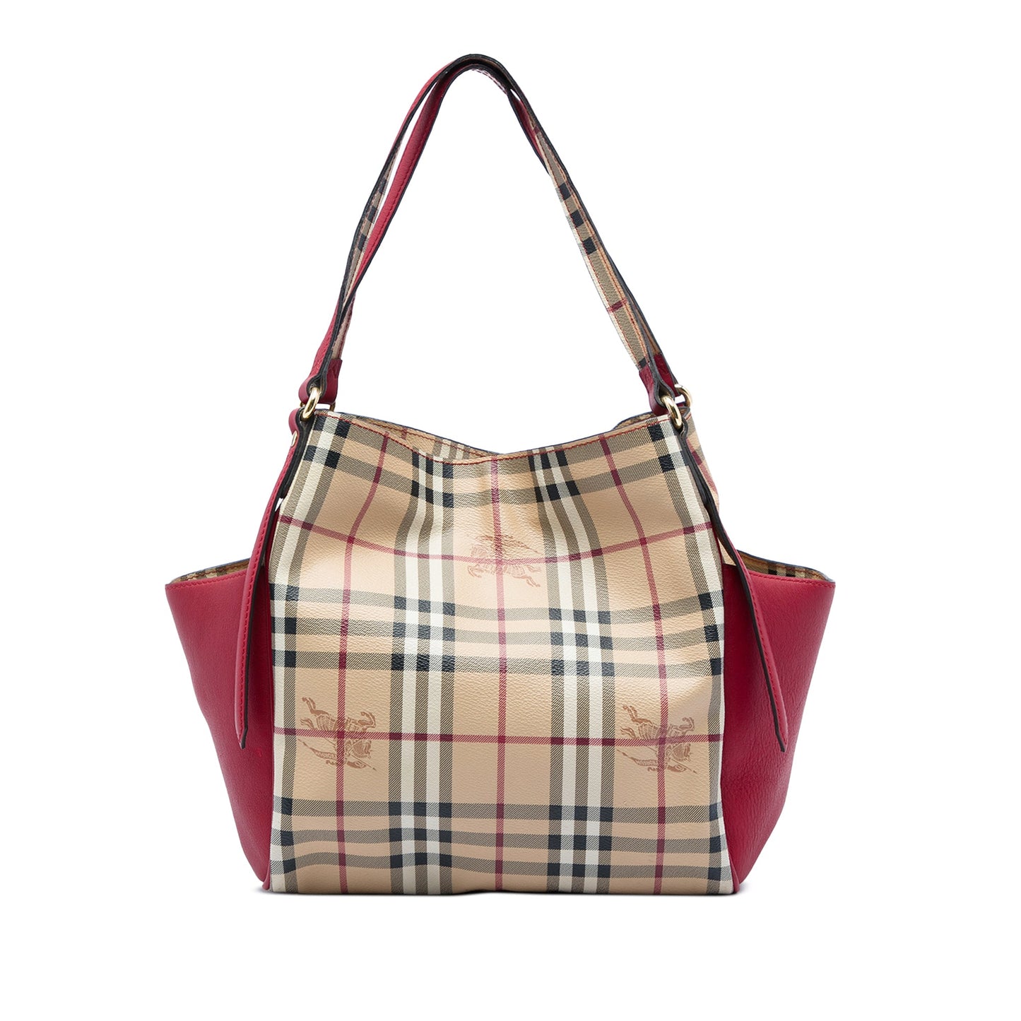 Burberry Small Leather Trimmed Haymarket Check Coated Canvas Canterbury Tote