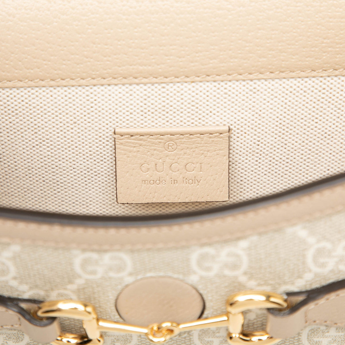 Gucci Mini GG Supreme Horsebit 1955 Crossbody — Beige