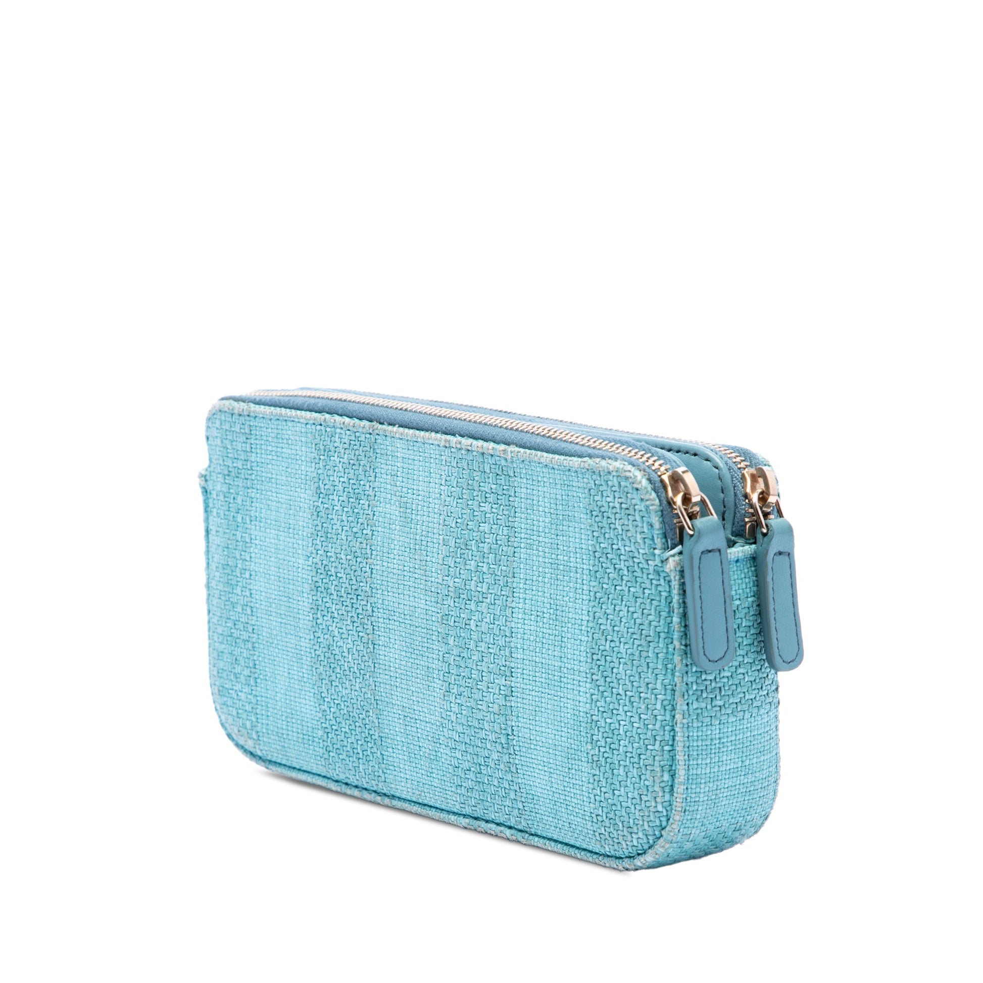 Chanel Raffia Deauville Double Zip Clutch with Chain