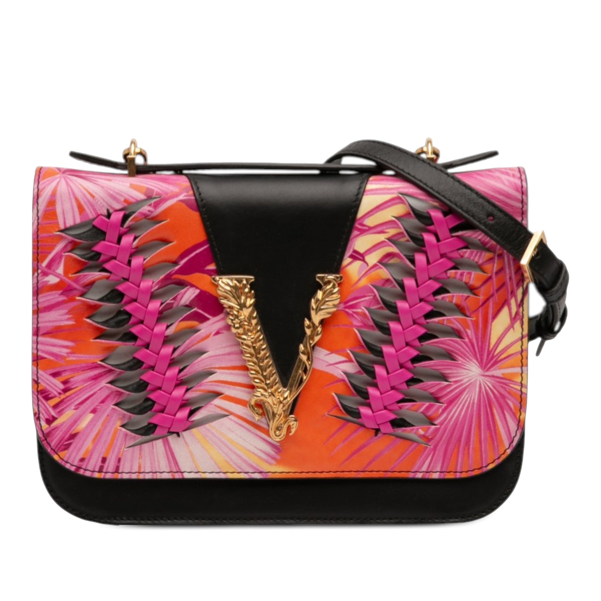 Versace Calfskin Jungle Weave Virtus Satchel
