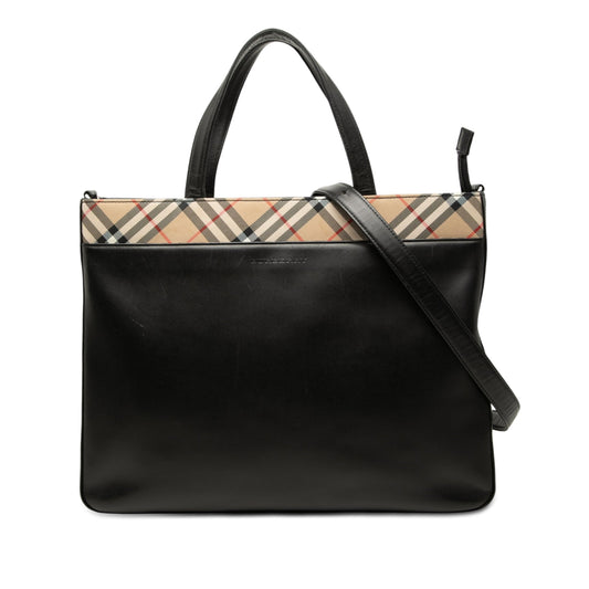 Burberry Nova Check Canvas Trimmed Leather Satchel