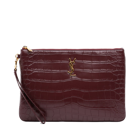Saint Laurent Croc Embossed Calfskin Monogram Tablet Pouch