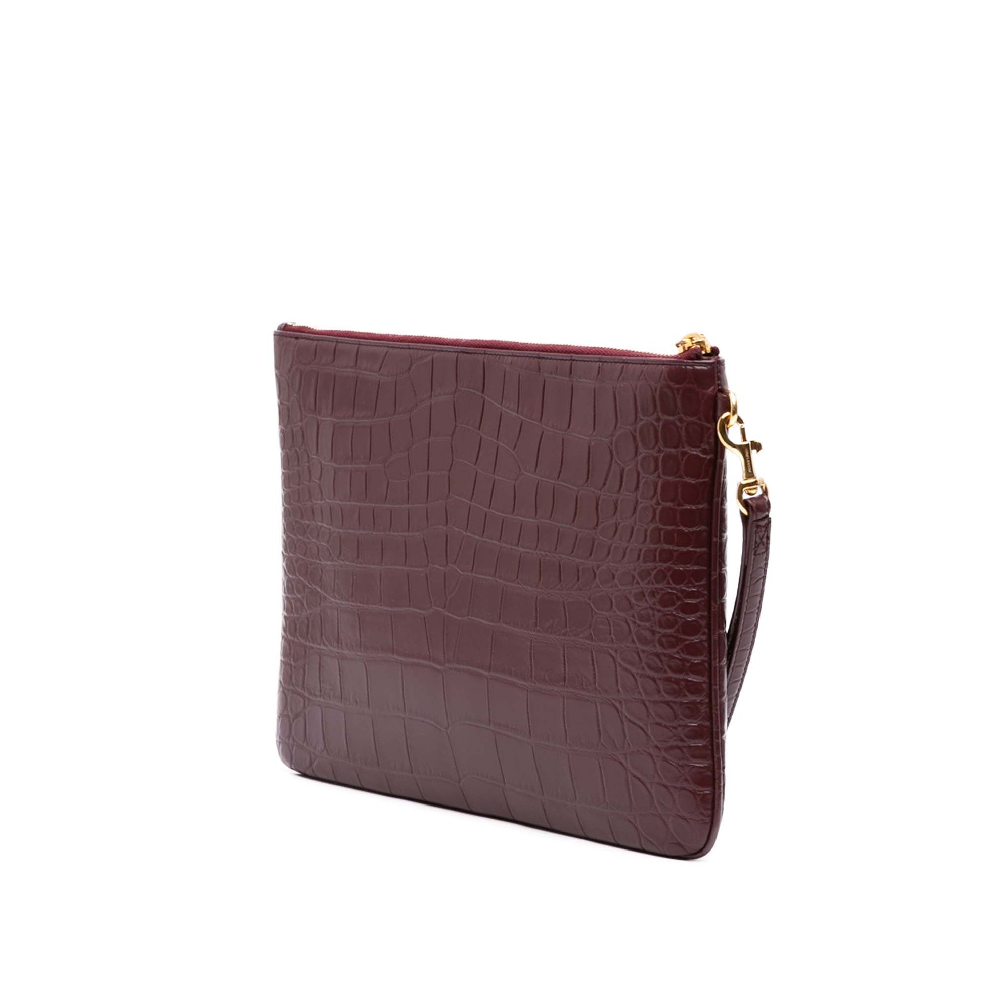 Saint Laurent Croc Embossed Calfskin Monogram Tablet Pouch