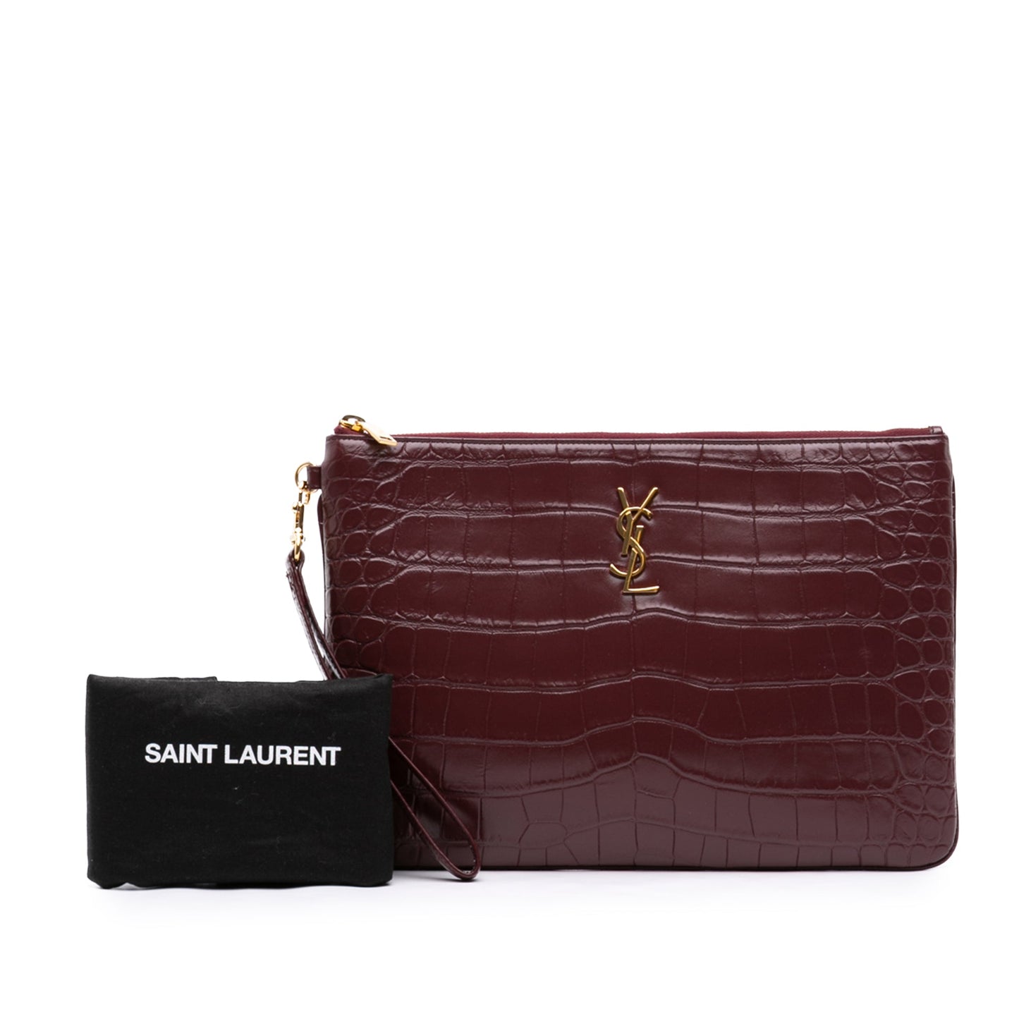 Saint Laurent Croc Embossed Calfskin Monogram Tablet Pouch
